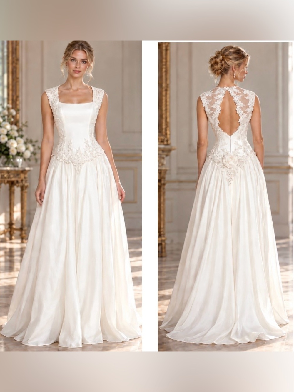 Mon Chéri Bridals 100% Silk Embroidered Ivory Wedding Gown, Size 8, Style 954